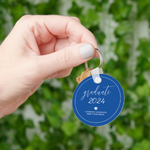 Elegant Royal Blue 2024 Graduate Graduation Key Ring