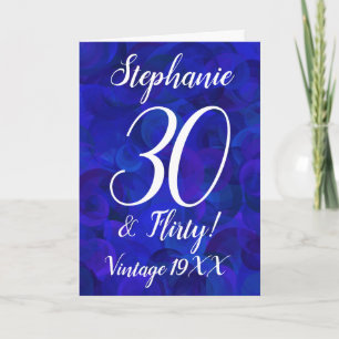 Elegant Royal Blue 30 and Flirty Birthday Card