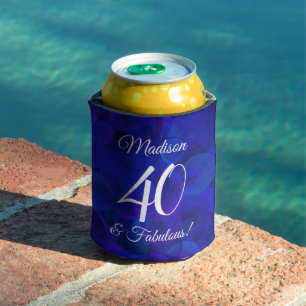 Elegant Royal Blue 40 and Fabulous Birthday Party Can Cooler