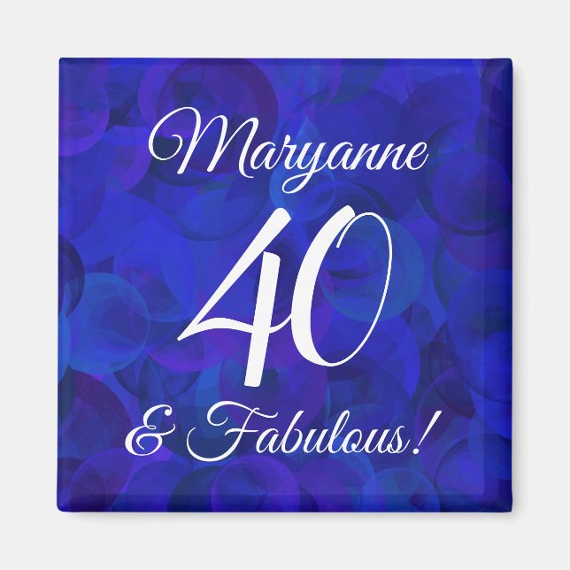 Elegant Royal Blue 40 and Fabulous Birthday Party Magnet (Front)