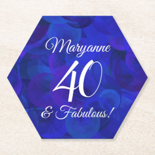 Elegant Royal Blue 40 and Fabulous Birthday Party  Paper Coaster