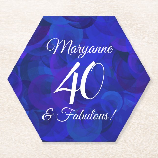 Elegant Royal Blue 40 and Fabulous Birthday Party  Paper Coaster (Front)