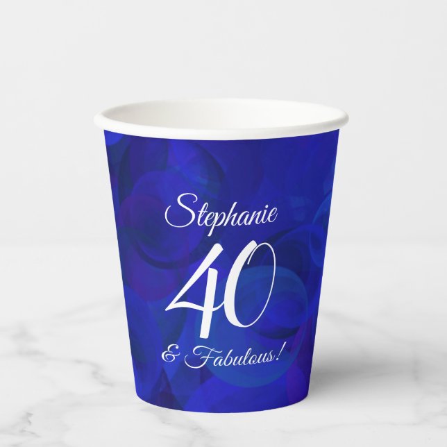 Elegant Royal Blue 40 and Fabulous Birthday Party Paper Cups (Front)