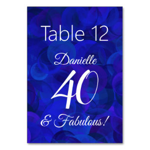 Elegant Royal Blue 40 and Fabulous Birthday Party Table Number