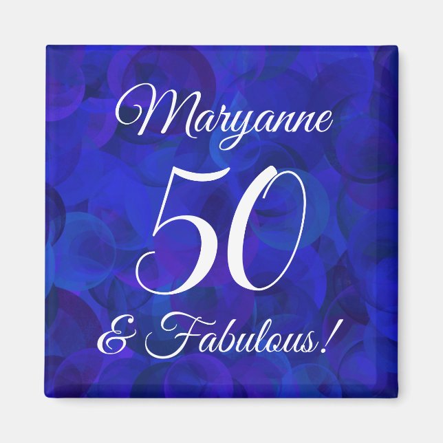 Elegant Royal Blue 50 and Fabulous Birthday Party Magnet (Front)