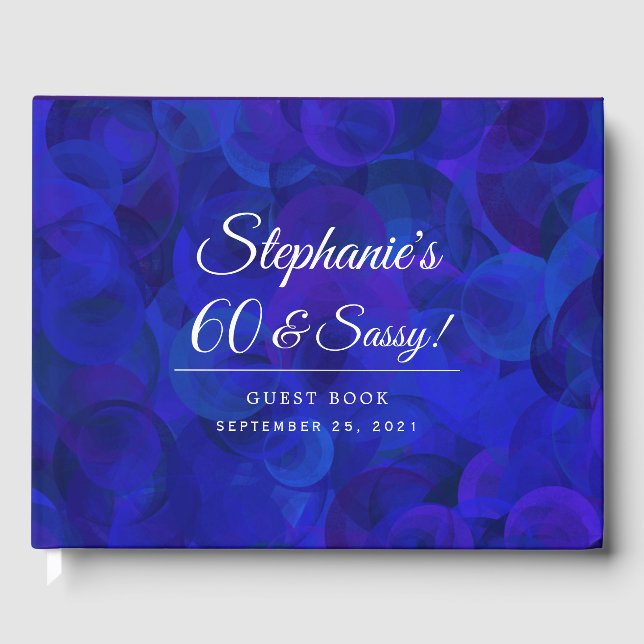 Elegant Royal Blue 60 and Sassy Birthday Party Guest Book (Front)