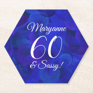 Elegant Royal Blue 60 and Sassy Birthday Party Paper Coaster
