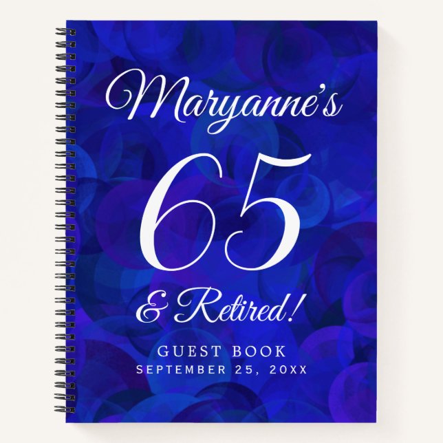 Elegant Royal Blue 65 & Retired Retirement Party Notebook (Front)