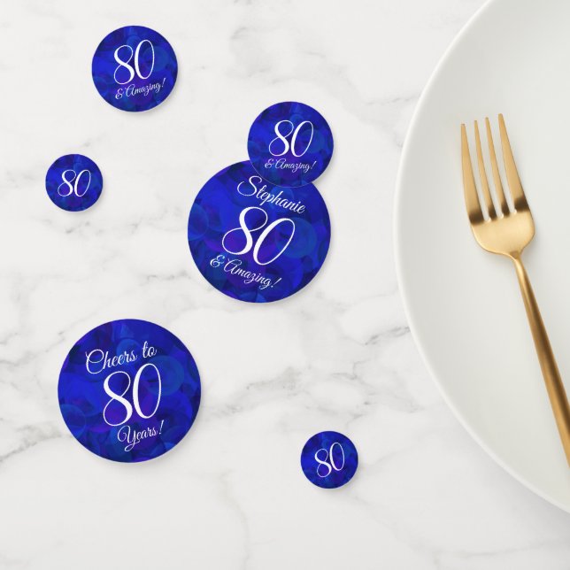Elegant Royal Blue 80 and Amazing Birthday Party Confetti (Group)