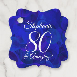 Elegant Royal Blue 80 and Amazing Birthday Party Favour Tags