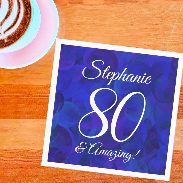 Elegant Royal Blue 80 and Amazing Birthday Party Napkin (Creator Uploaded)