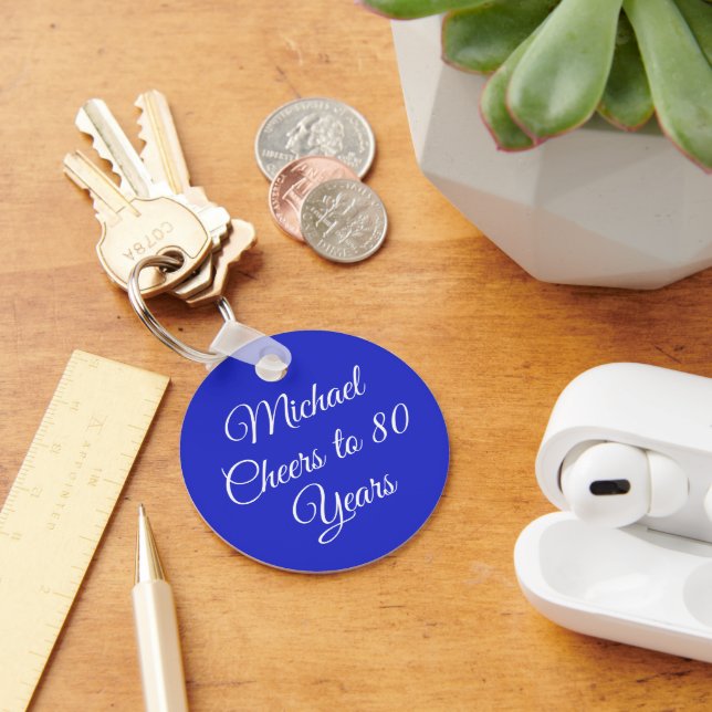 Elegant Royal Blue 80th Birthday Keychain (Desk)