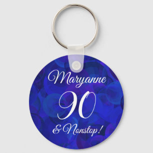Elegant Royal Blue 90 and Nonstop Birthday Party Key Ring