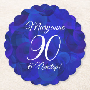 Elegant Royal Blue 90 and Nonstop Birthday Party Paper Coaster