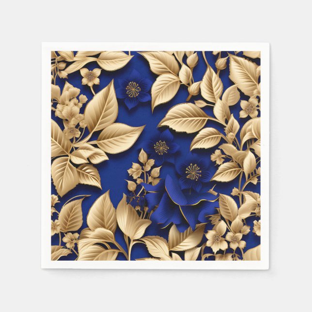 Elegant Royal Blue and Gold Floral Napkin (Front)