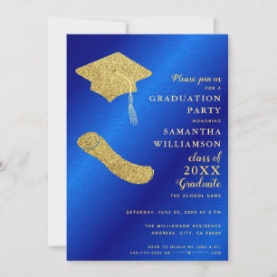 Elegant Royal Blue and Gold Graduation Invitation