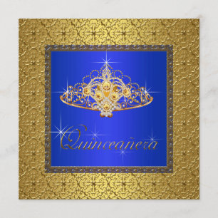Elegant Royal Blue and Gold Quinceanera Invitation