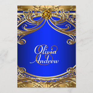 Elegant Royal Blue and Gold Wedding Invitation