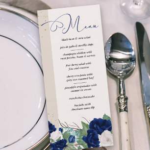 Elegant Royal Blue and Ivory Roses Floral Menu