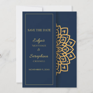 Elegant Royal Blue and White Mandala Save The Date