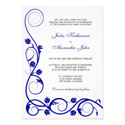 Elegant Royal Blue and White Swirls Invitation 13 Cm X 18 Cm Invitation ...