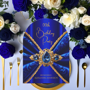 Elegant Royal Blue Birthday Gold Jewel Faux Velvet Invitation