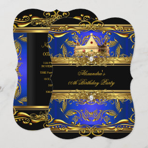 Elegant Royal Blue Black King Queen Birthday Party Invitation