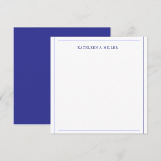 Elegant Royal Blue Border Name Note Card (Front/Back)