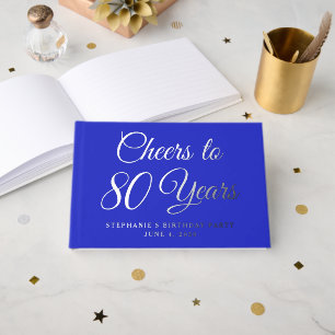 Elegant Royal Blue Cheers to 80 Years 80th Guest Book