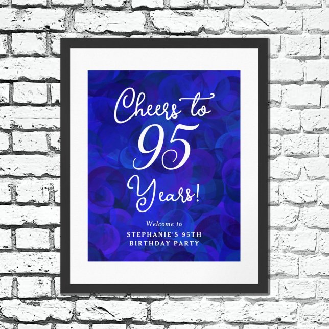 Elegant Royal Blue Cheers to 95 Years Birthday Poster (Creator Uploaded)