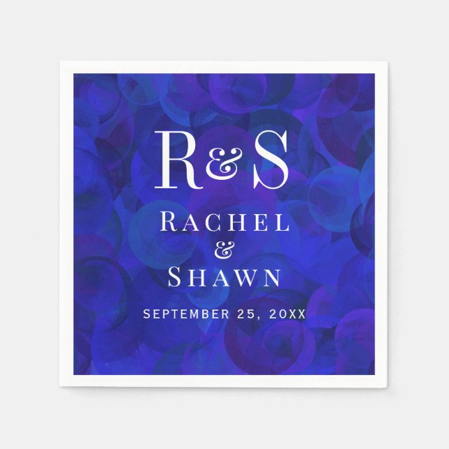 Elegant Royal Blue Chic Modern Monogram Wedding Napkin (Front)