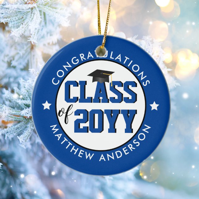 Elegant Royal Blue Class of 2026 Graduation Ceramic Ornament (Creator Uploaded)