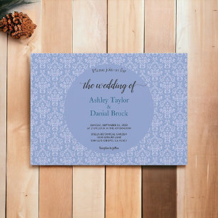 Elegant Royal Blue Damask Script Classic Wedding Invitation