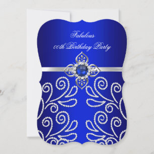 Elegant Royal Blue Diamond Pearl Birthday Party Invitation