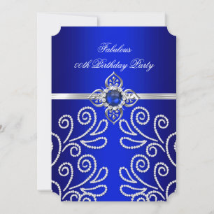 Elegant Royal Blue Diamond Pearl Birthday Party Invitation