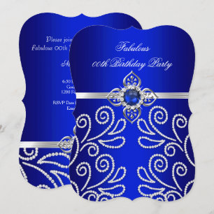 Elegant Royal Blue Diamond Pearl Birthday Party Invitation