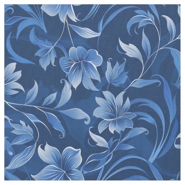 Elegant Royal Blue Floral Design Fabric (Close Up)