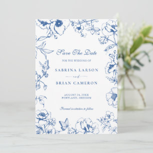 Elegant Royal Blue Floral Garden Save The Date Invitation