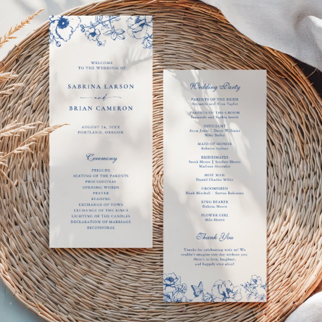 Elegant Royal Blue Floral Garden Wedding Program (Creator Uploaded)