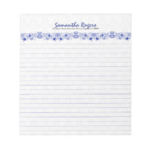 Elegant Royal Blue Floral Lace And White Damasks 2 Notepad
