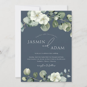 Elegant Royal Blue Floral Photo Wedding Invitation