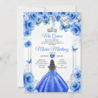 Elegant Royal Blue Floral Princess Mis Quince