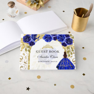 Elegant Royal Blue Floral Quinceañera Guest Book