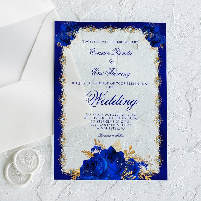 Elegant Royal Blue Floral Roses Formal Wedding Acrylic Invitations (Creator Uploaded)