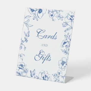 Elegant Royal Blue Floral Wedding Cards Gifts  Pedestal Sign