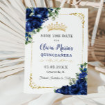 Elegant Royal Blue Flowers Gold Quinceañera 16th Save The Date<br><div class="desc">Personalise this pretty royal blue floral Quinceañera / Sweet 16 birthday save the date easily and quickly. Simply click the customise it further button to edit the texts, change fonts and fonts colours. Featuring vibrant royal blue flowers and gold elements. Matching items available in store. (c) Somerset Fine Paperie by...</div>