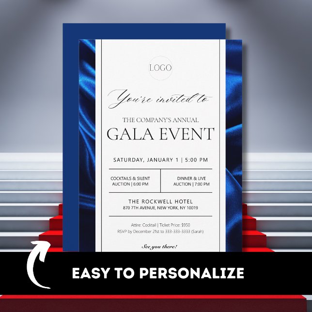 Elegant Royal Blue Gala Fundraising Event Invitation (Creator Uploaded)