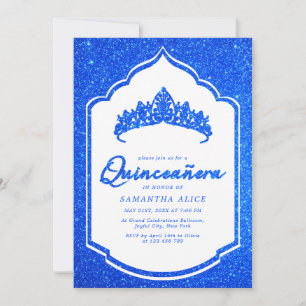 Elegant Royal Blue Glittery Quinceanera Invitation