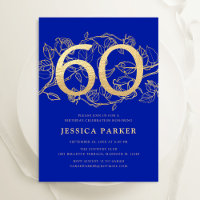 Elegant Royal Blue Gold 60th Birthday
