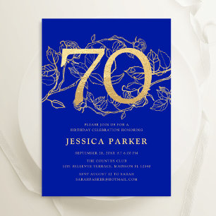 Elegant Royal Blue Gold 70th Birthday Invitation